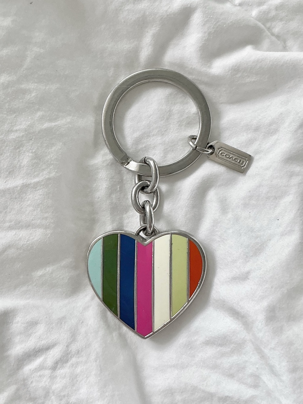 Coach Legacy Rainbow Stripe Heart Photo Picture Frame Locket Keychain
